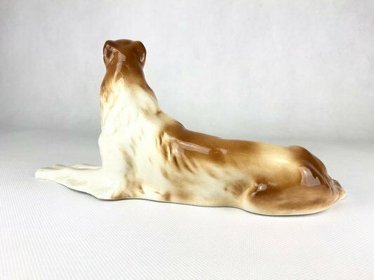 Art Deco Czechoslovakian Borzoi Greyhound Statue In Porcelain From Royal Dux Bohemia, 1960s photo furniture