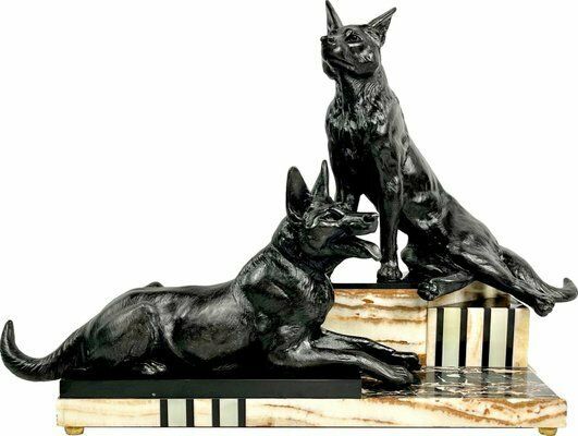 Louis Albert Carvin, Art Deco German Shepherds, 1920s, Zinc & Lead Alloy
