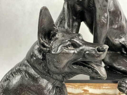 photo for sale Louis Albert Carvin, Art Deco German Shepherds, 1920s, Zinc & Lead Alloy