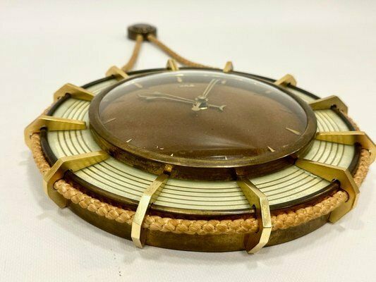 German Brass Wind Up Wall Clock With Rope Hanger By Upg Halle, 1960s photo furniture