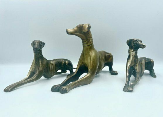 Greyhounds Or Whippets In Brass, 1960s, Set Of 3