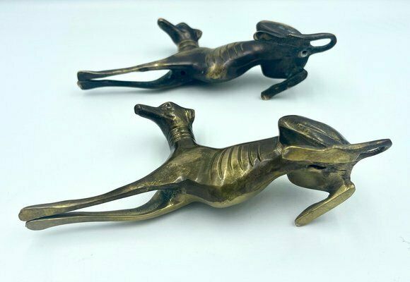 Greyhounds Or Whippets In Brass, 1960s, Set Of 3 photo Art