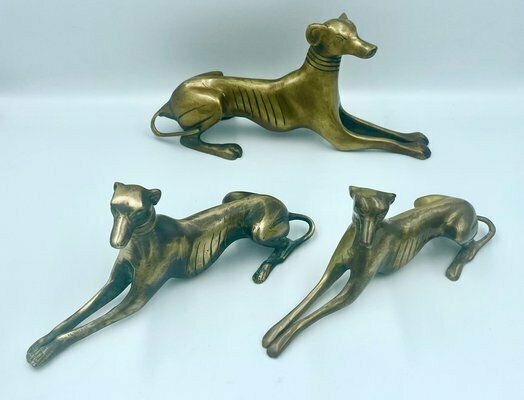 photo for sale Greyhounds Or Whippets In Brass, 1960s, Set Of 3