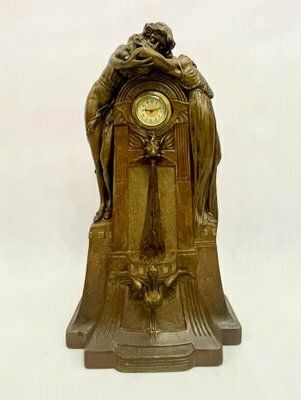 Large French Art Nouveau No 112 Fontaine De Labour Table Clock In Plaster From Lb Deposee, 1890s photo Home Decor