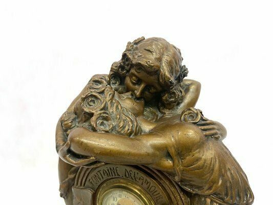 Large French Art Nouveau No 112 Fontaine De Labour Table Clock In Plaster From Lb Deposee, 1890s photo buy