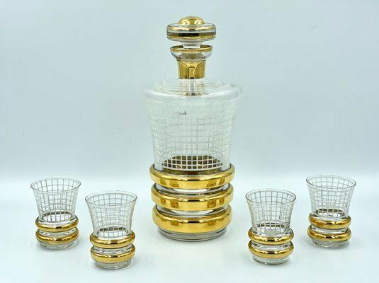 Art Deco Style Bohemian Liquor Set From Borocrystal, 1950s, Set Of 5 photo furniture