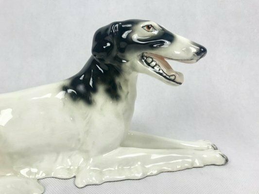 Art Deco Borzoi Greyhound Statue In Porcelain From Royal Dux Bohemia, Czechoslovakia, 1920s photo furniture