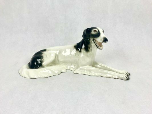 Art Deco Borzoi Greyhound Statue In Porcelain From Royal Dux Bohemia, Czechoslovakia, 1920s photo buy