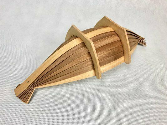 Mid Century Wooden Fruit Basket In Boat Shape, 1960s photo buy