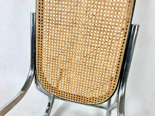 photo buy Mid Century Chromed Steel & Rattan Rocking Chair, 1970s