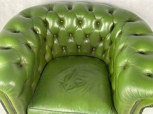 Furniture French Chesterfield Armchair In Green, 1970s photo