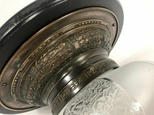 Art Nouveau Brass & Crystal Glass Ceiling Lamp, 1910s photo Lighting