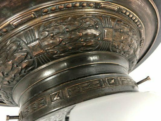 Art Nouveau Brass & Crystal Glass Ceiling Lamp, 1910s photo 835.0