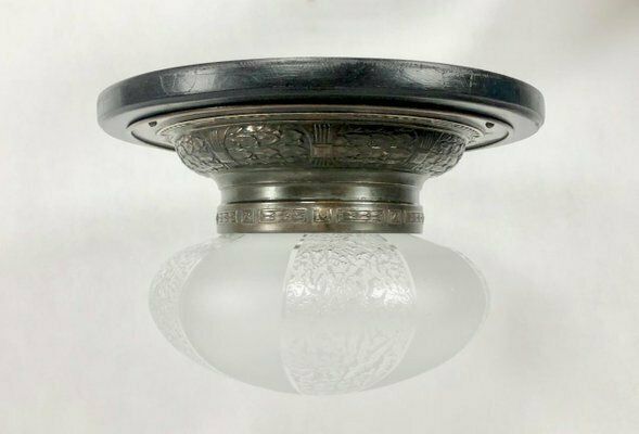 Lighting Art Nouveau Brass & Crystal Glass Ceiling Lamp, 1910s photo