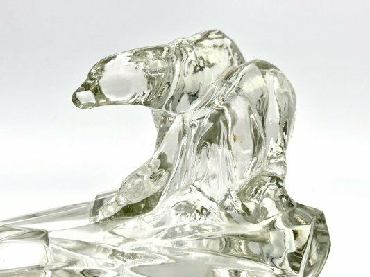 Art Deco Glass Polar Bear Ashtray Attributed To Karel Zentner For Glasswork Libochovice, 1930s photo vinterior