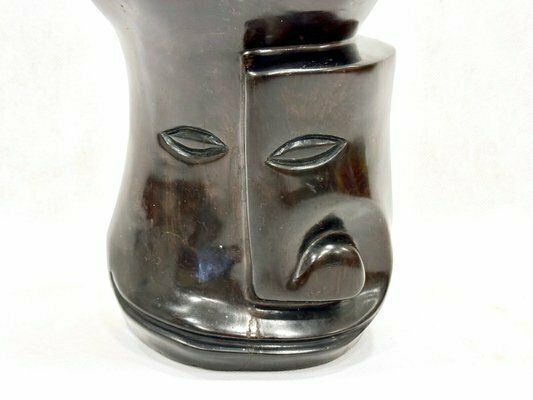 photo for sale Mid Century Cubist Ebony Wood Head Sculpture, 20th Century