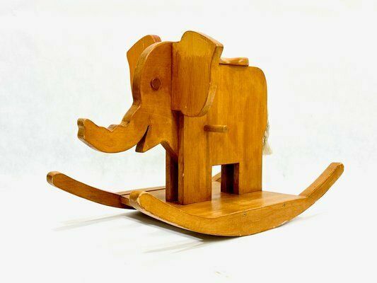 Mid Century Wooden Rocking Elephant, 1960s photo furniture
