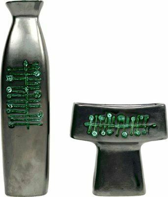 Ceramic Vase & Candleholder By Jitka Forejtova For Kravsko, 1960s, Set Of 2