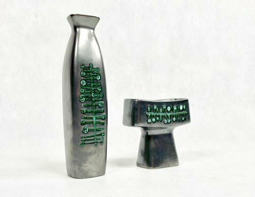 Ceramic Vase & Candleholder By Jitka Forejtova For Kravsko, 1960s, Set Of 2 photo for sale