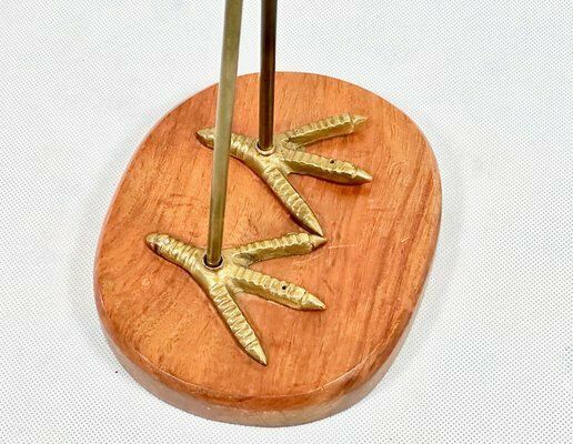 315.0 Mid Century Modern Tall Carved Teak And Brass Heron Figurine, 1960s photo