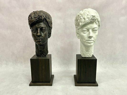 Józef Galica, Sculptures Of Mrs. M. S., Bronze And Plaster, Poland, 1960s, Set Of 2