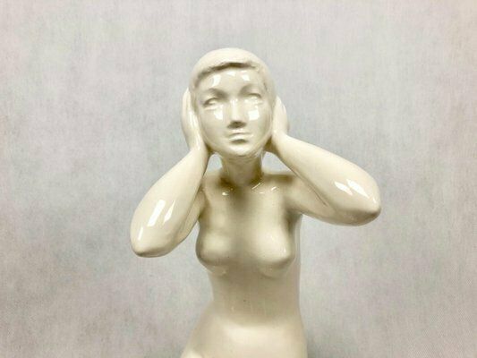 Kneeling Nude Woman Statue From Jihokera Bechyně, 1960s photo buy