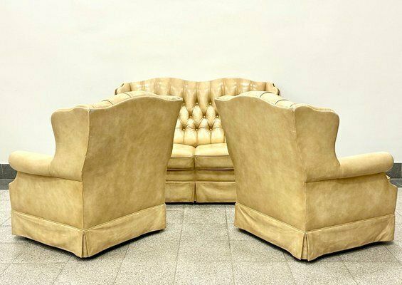 Chesterfield Style Leather Two Seater Sofa And Armchairs, 1980s, Set Of 3 photo 2308.0