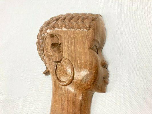 Vintage Wooden Carved African Man & Woman Wall Hanging Sculptures, Set Of 2 photo vintage