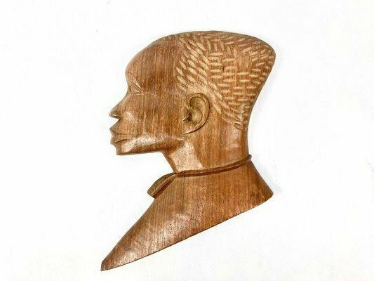 photo for sale Vintage Wooden Carved African Man & Woman Wall Hanging Sculptures, Set Of 2