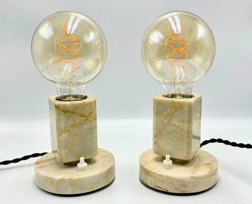 Art Deco Marble Table Lamps From Kámen Praha, 1930s, Set Of 2