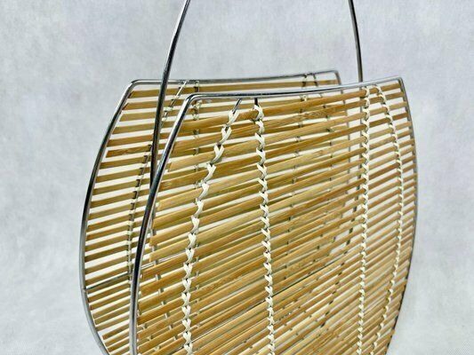 Modernist Bamboo And Steel Magazine Rack, 1980s photo buy