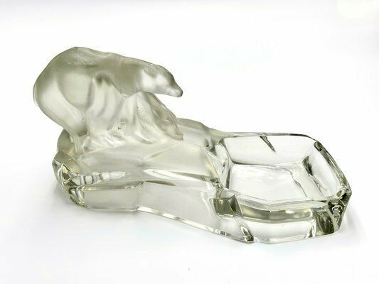 Art Deco Glass Polar Bear Ashtray Attributed To Karel Zentner For Glasswork Libochovice, 1930s photo vintage