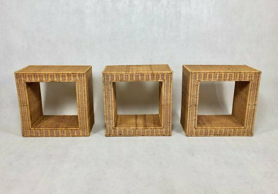 Furniture Vintage Wicker Wall Shelves, 1970s, Set Of 3 photo