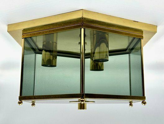 Modernist Smoked Glass Brass Ceiling Lamp Attributed To Luigi Colani For Jsb, 1970s photo for sale