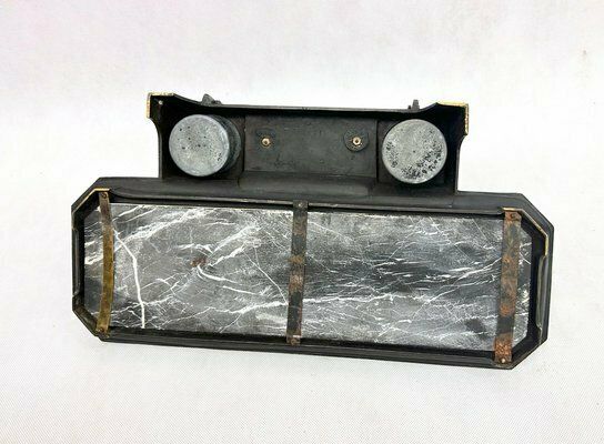photo furniture French Bronze & Marble Horse Desk Set With Inkwells, 1900s