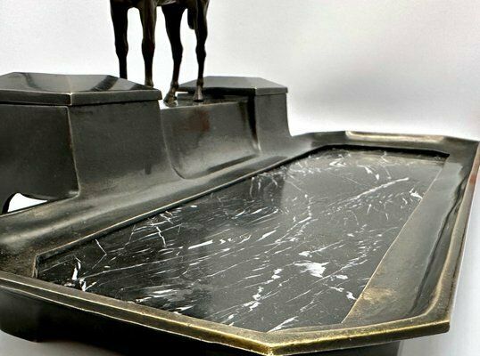 photo buy French Bronze & Marble Horse Desk Set With Inkwells, 1900s