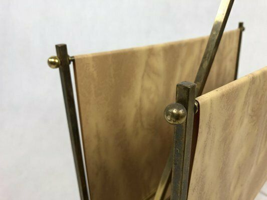Vintage Brass & Vinyl Magazine Rack, 1970s photo buy