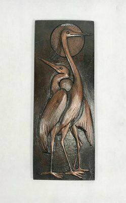 Mid Century Czech Wall Relief With Crane Birds, 1960s