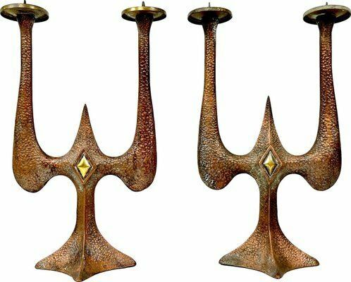 Polish Brutalist Copper Candleholders, 1970s, Set Of 2