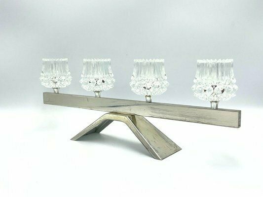 Mid Century Steel & Crystal Glass Candleholder, 1970s photo for sale