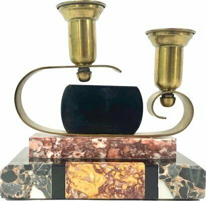 French Art Deco Brass And Marble Candleholder, 1920s