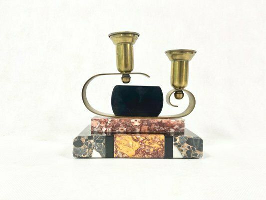 French Art Deco Brass And Marble Candleholder, 1920s photo furniture