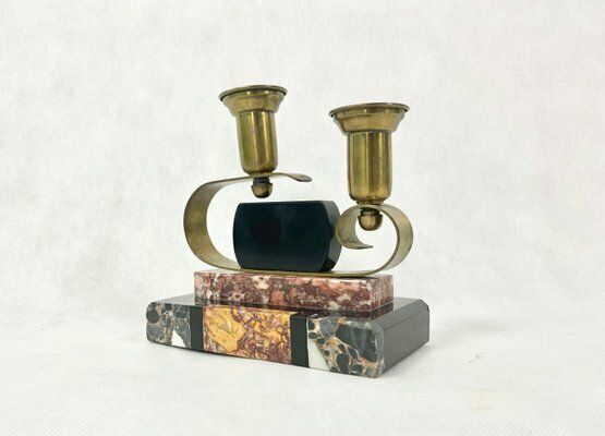 French Art Deco Brass And Marble Candleholder, 1920s photo Home Decor