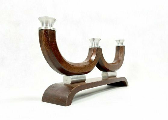 Mid Century Wood And Aluminium Candleholder, 1950s photo furniture