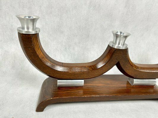 photo for sale Mid Century Wood And Aluminium Candleholder, 1950s