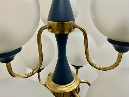 583.0 Mid Century German Brass 8 Arm Chandelier, 1970s photo
