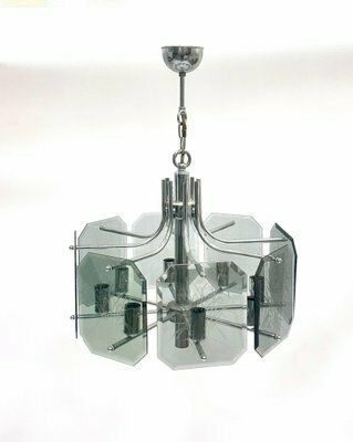 Chrome Plated And Smoked Glass Chandelier From Fischer Leuchten, 1980s photo furniture