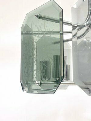 Chrome Plated And Smoked Glass Chandelier From Fischer Leuchten, 1980s photo vintage