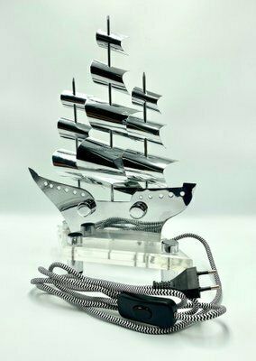 Mid Century Steel Sail Ship Table Lamp, Czech, 1950s photo vinterior