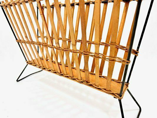 Vintage Bamboo & Steel Magazine Rack, 1960s 1970s photo vinterior